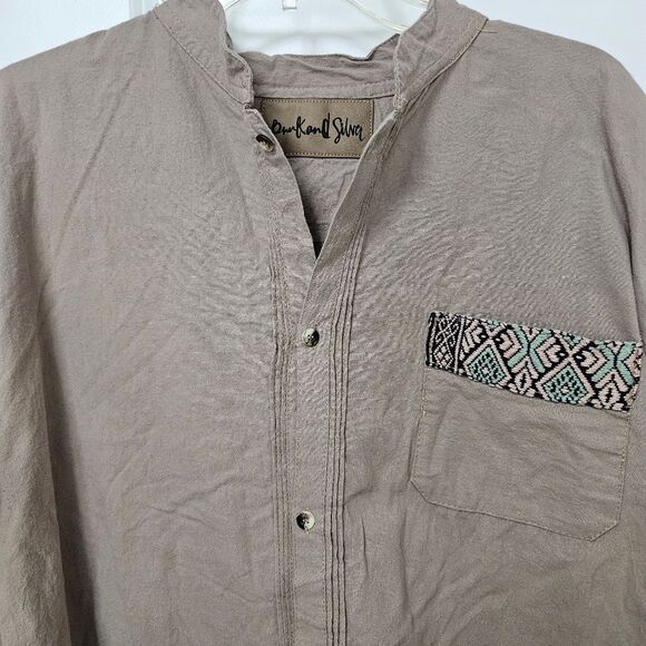 Boho Shirt Pink And Silver Fashion Women's Embroidered Button Down Hamsa See Pic - Picture 10 of 10